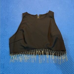 Black Sleeveless Top with Beaded Fringe